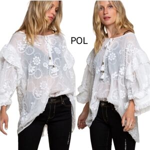 POL large Oversize White Sheer Peasant Blouse Top